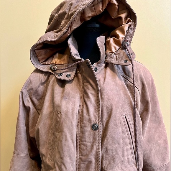 Green Fields Leather Suede Coat Size M Brown Australian Snaps Zipper Ties VTG - Picture 5 of 16